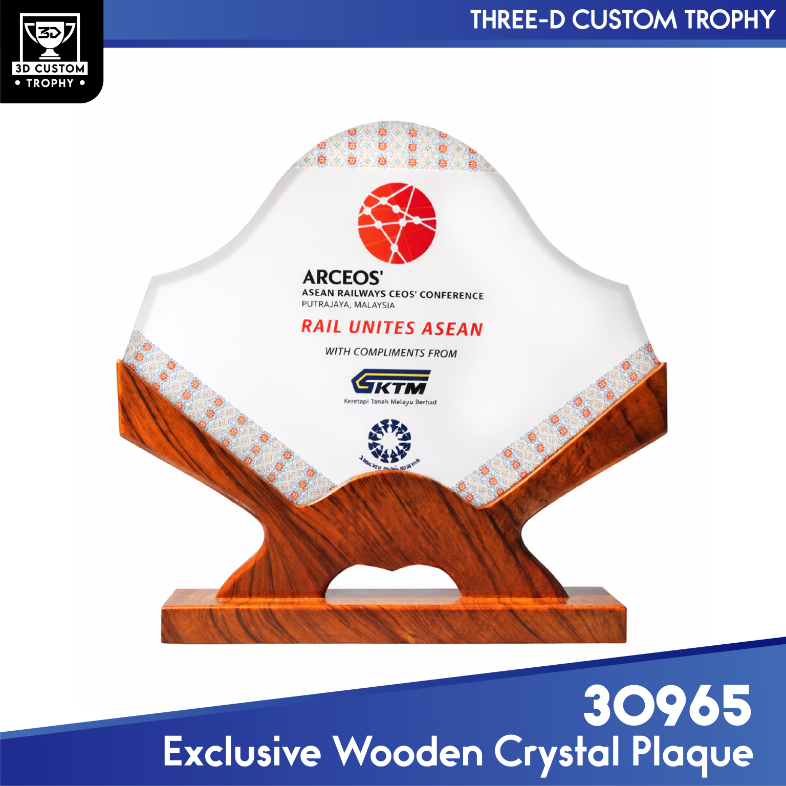 30965 Exclusive Wooden Crystal Plaque - Three D Custom Trophy